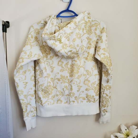 TNA Fleece Retro/Vintage Patterned Zip Up Hoodie in White & Gold - Picture 3 of 16